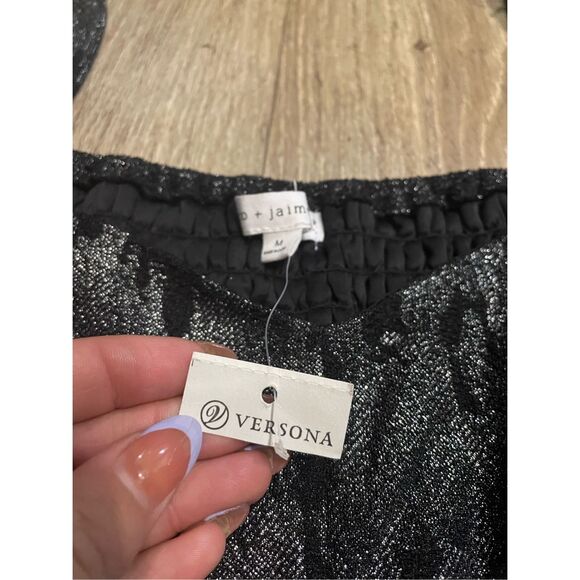 Coco + Jaimeson Versona Silver and Black Mini Dress Long Puffy Sleeve New Medium - Picture 4 of 7